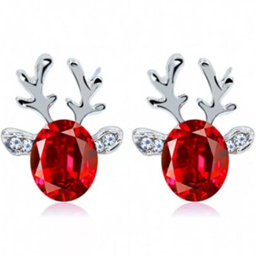 REINDEER CRYSTAL CHRISTMAS STUD EARRINGS